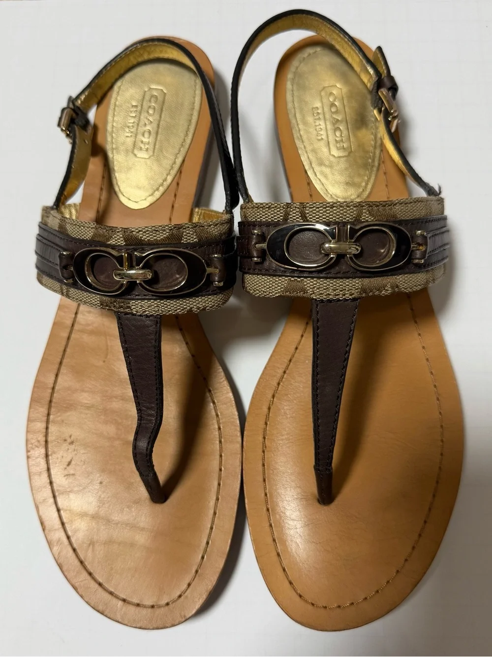 Coach Sammy T-strap Sandal Brown Gold Size 11